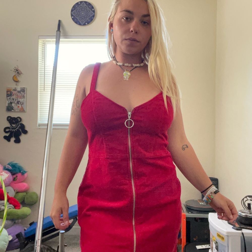 Red Zipper Front Dress